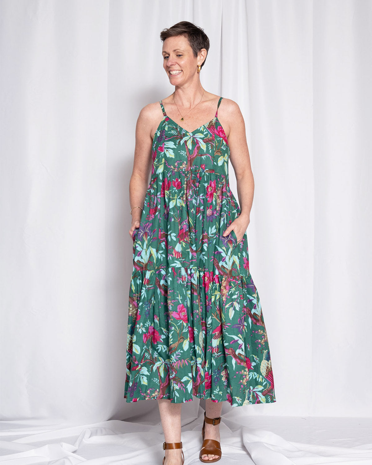 Sienna Tiered Sundress Dress - Emerald Rainforest