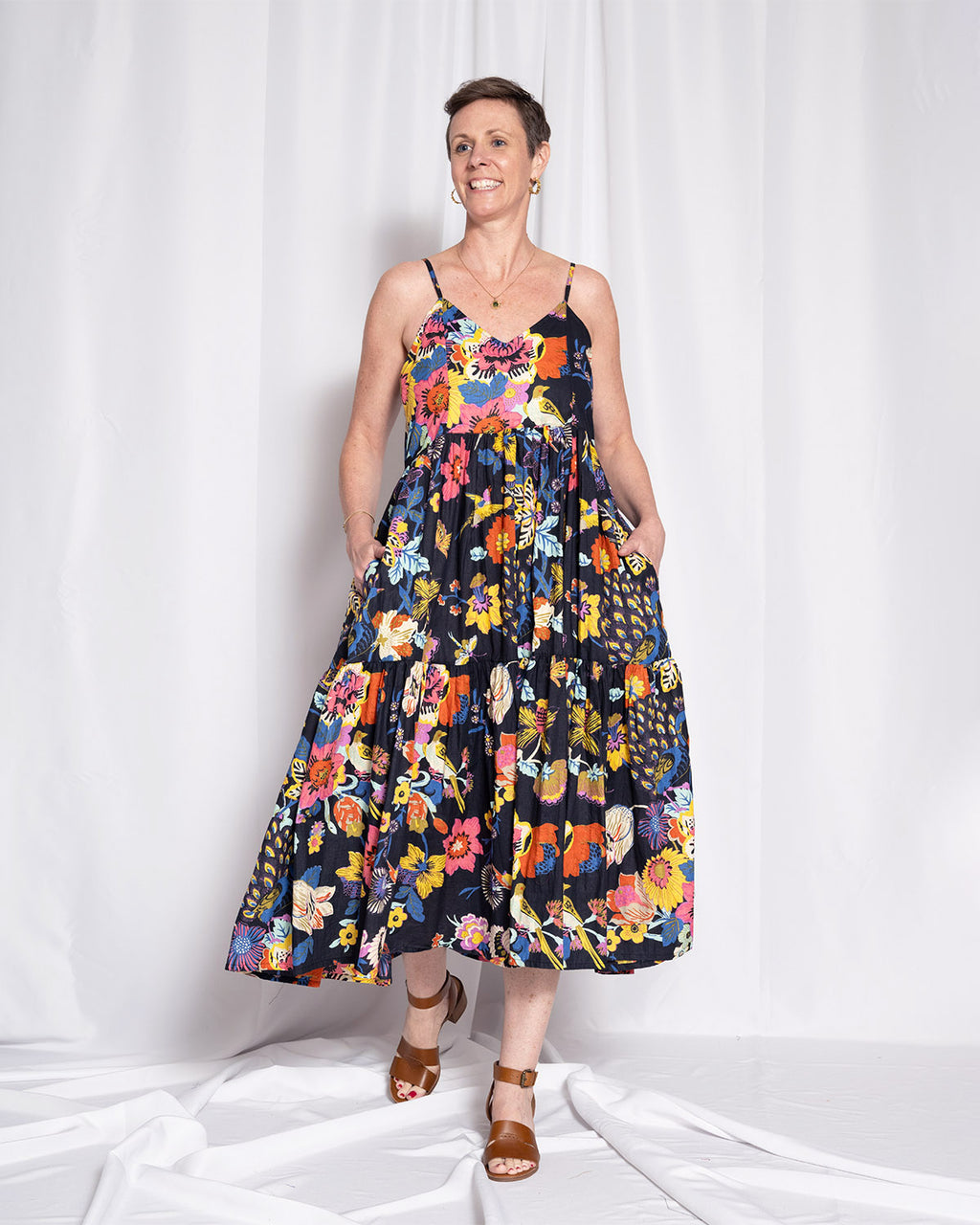 Sienna Tiered Sundress Dress - Obsidian Bloom