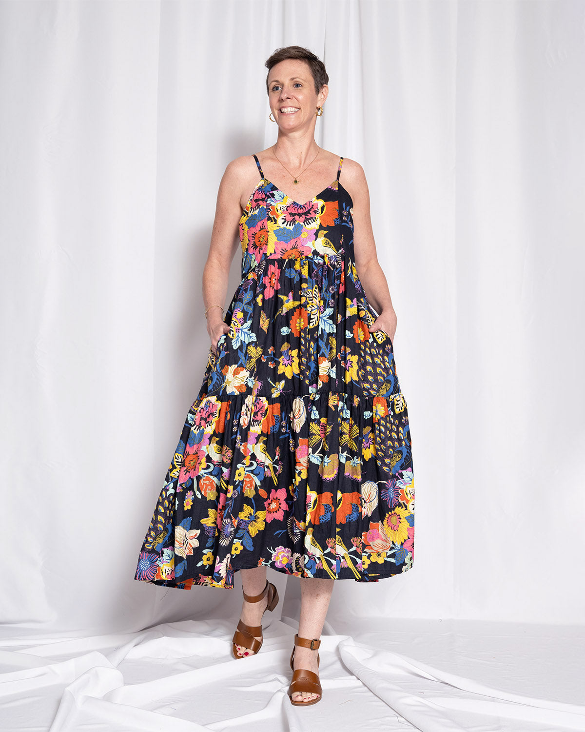 Sienna Tiered Sundress Dress - Obsidian Bloom