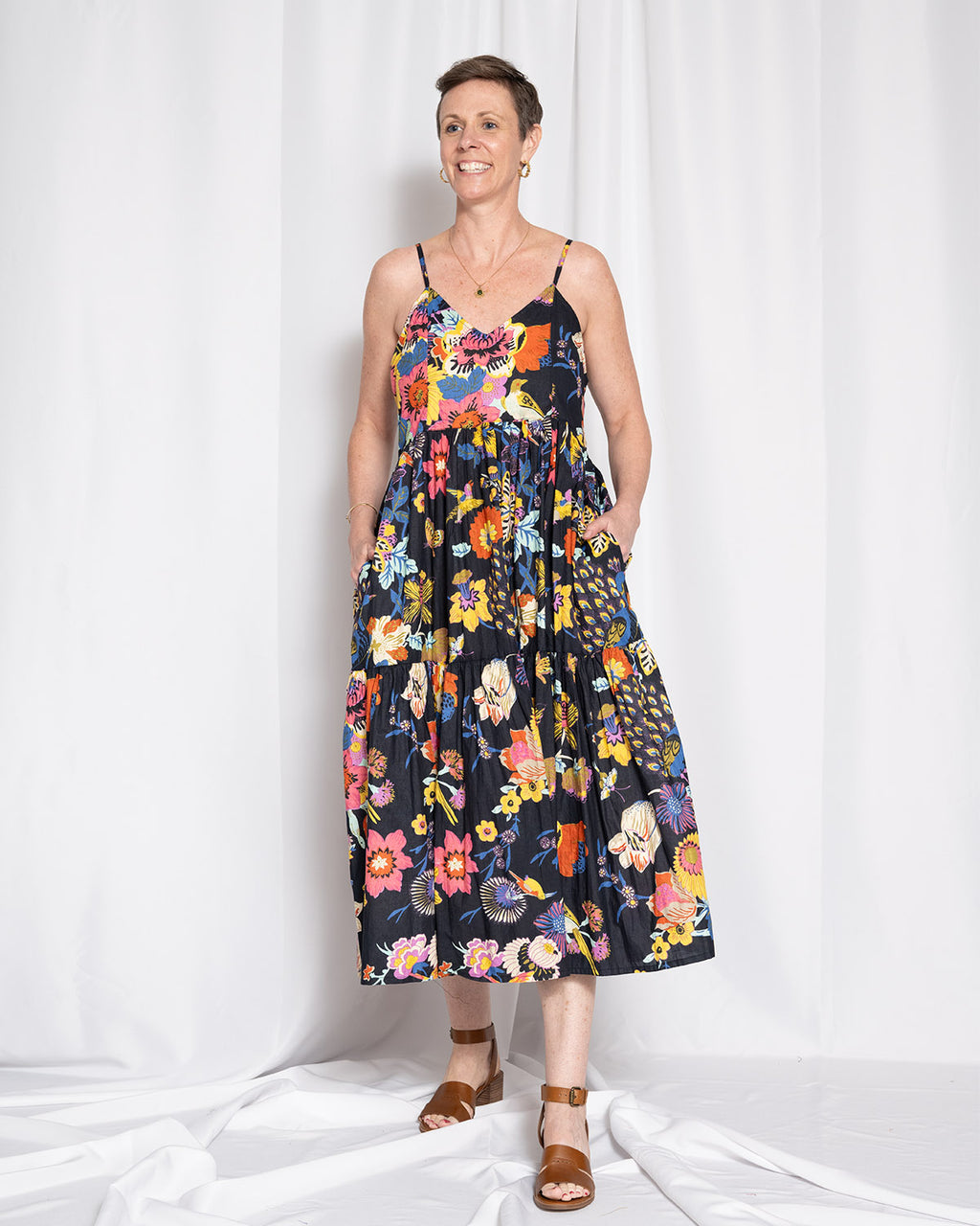Sienna Tiered Sundress Dress - Obsidian Bloom