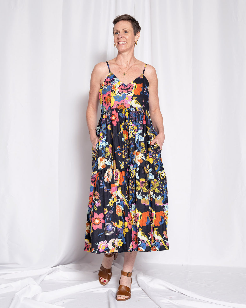 Sienna Tiered Sundress Dress - Obsidian Bloom