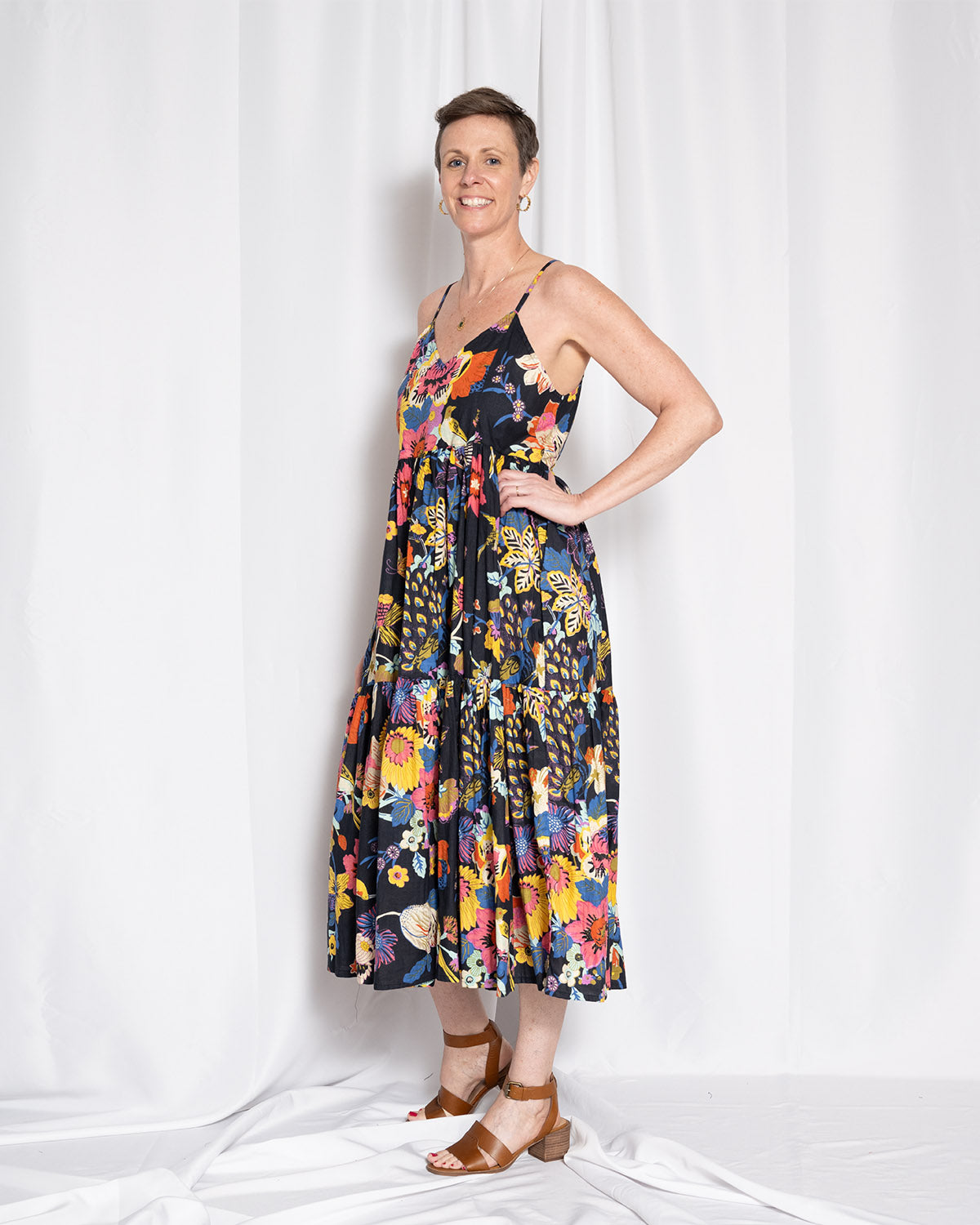 Sienna Tiered Sundress Dress - Obsidian Bloom
