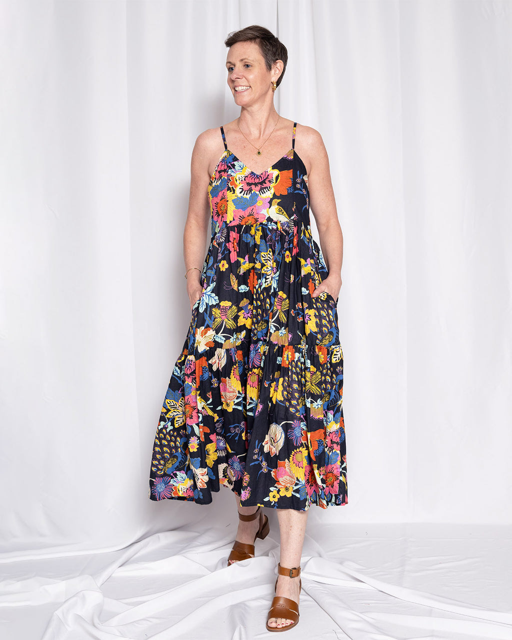 Sienna Tiered Sundress Dress - Obsidian Bloom