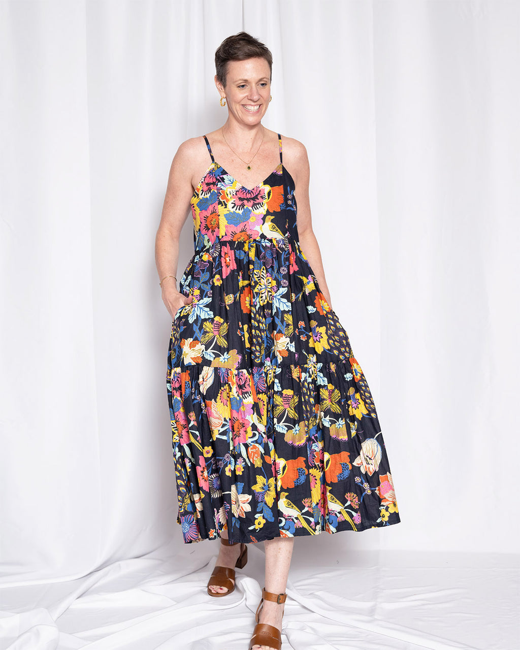 Sienna Tiered Sundress Dress - Obsidian Bloom
