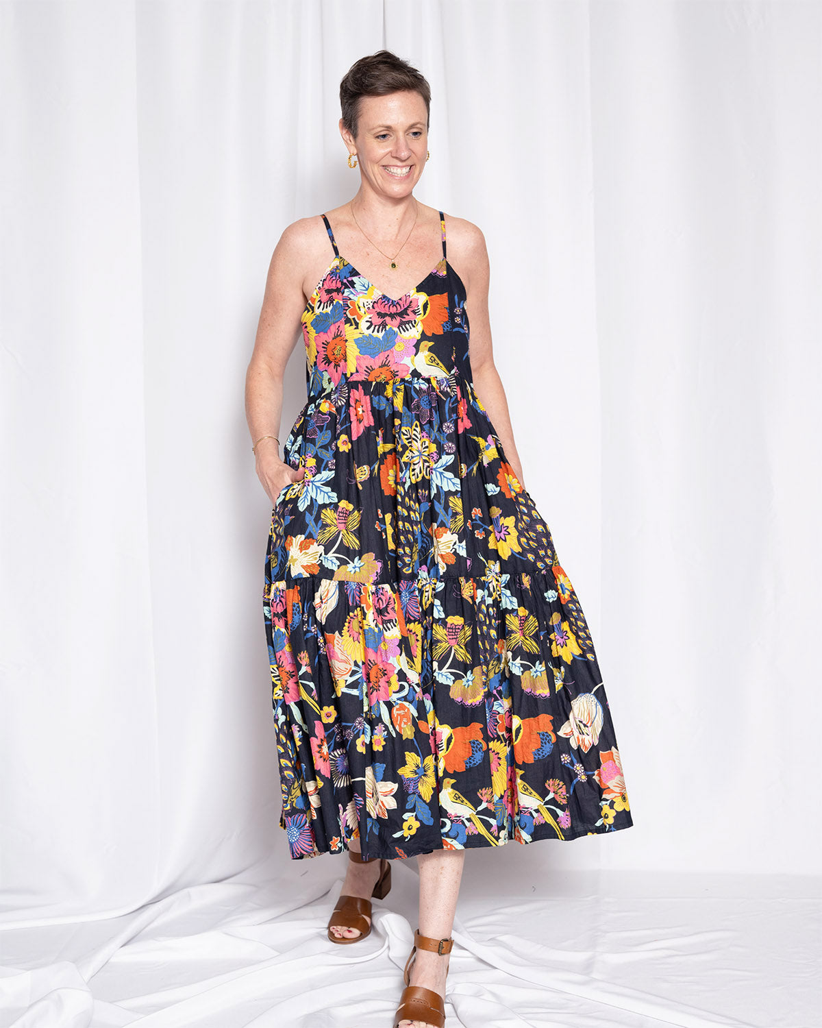 Sienna Tiered Sundress Dress - Obsidian Bloom