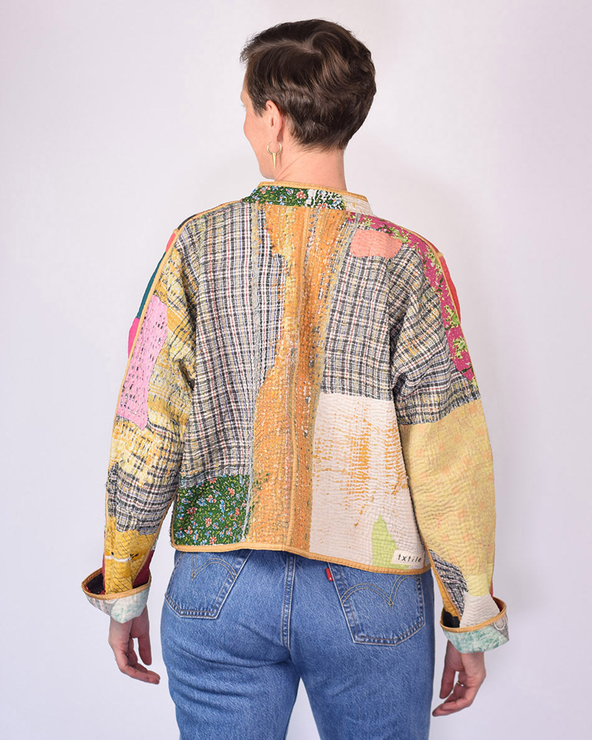 Sofie Cropped Quilted Reversible Patchwork Kantha Jacket - 08