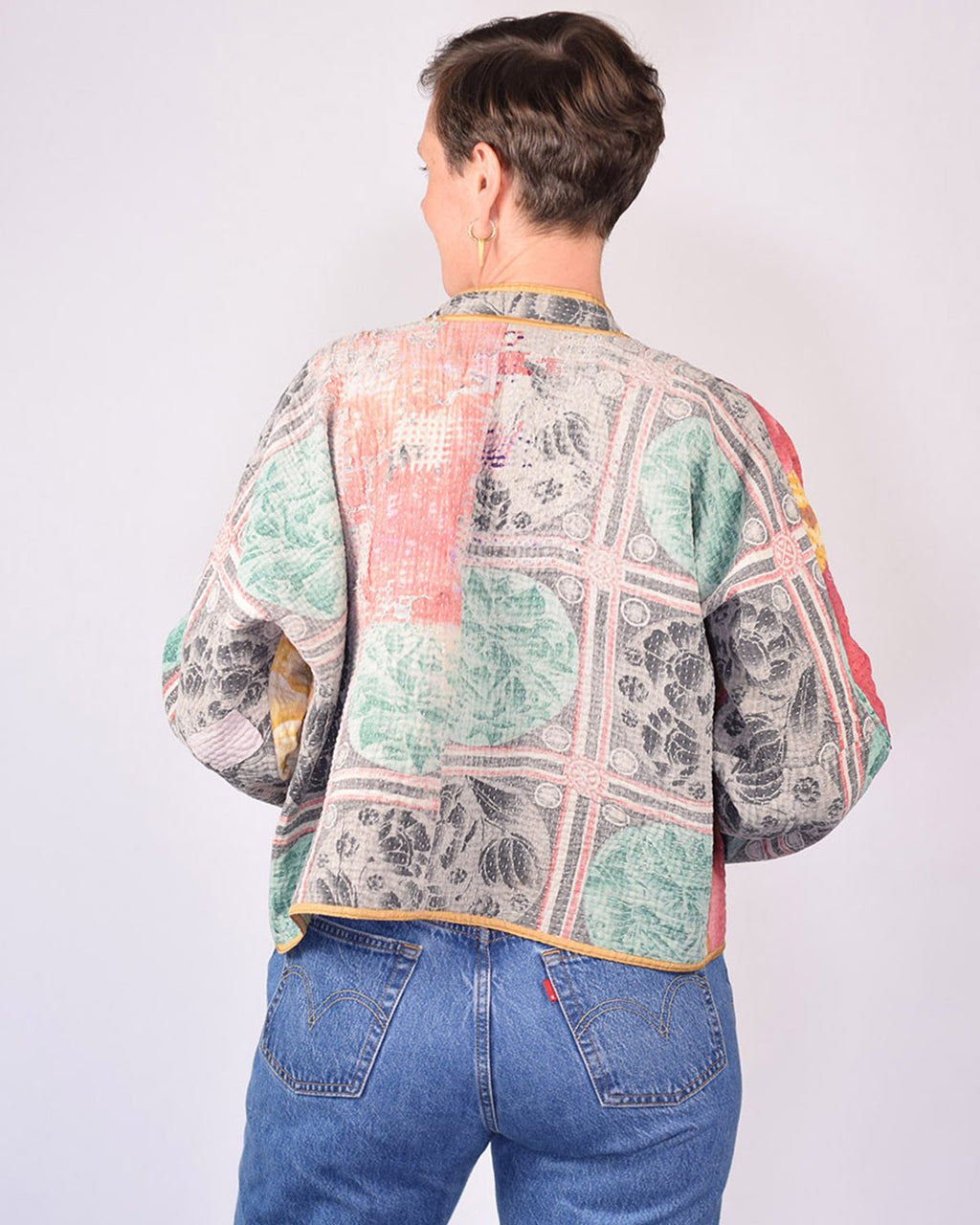 Sofie Cropped Quilted Reversible Patchwork Kantha Jacket - 08