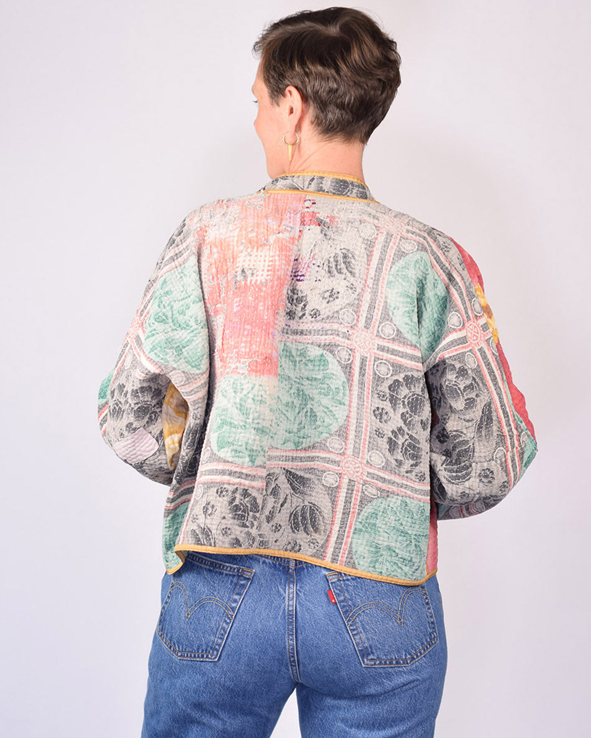 Sofie Cropped Quilted Reversible Patchwork Kantha Jacket - 08