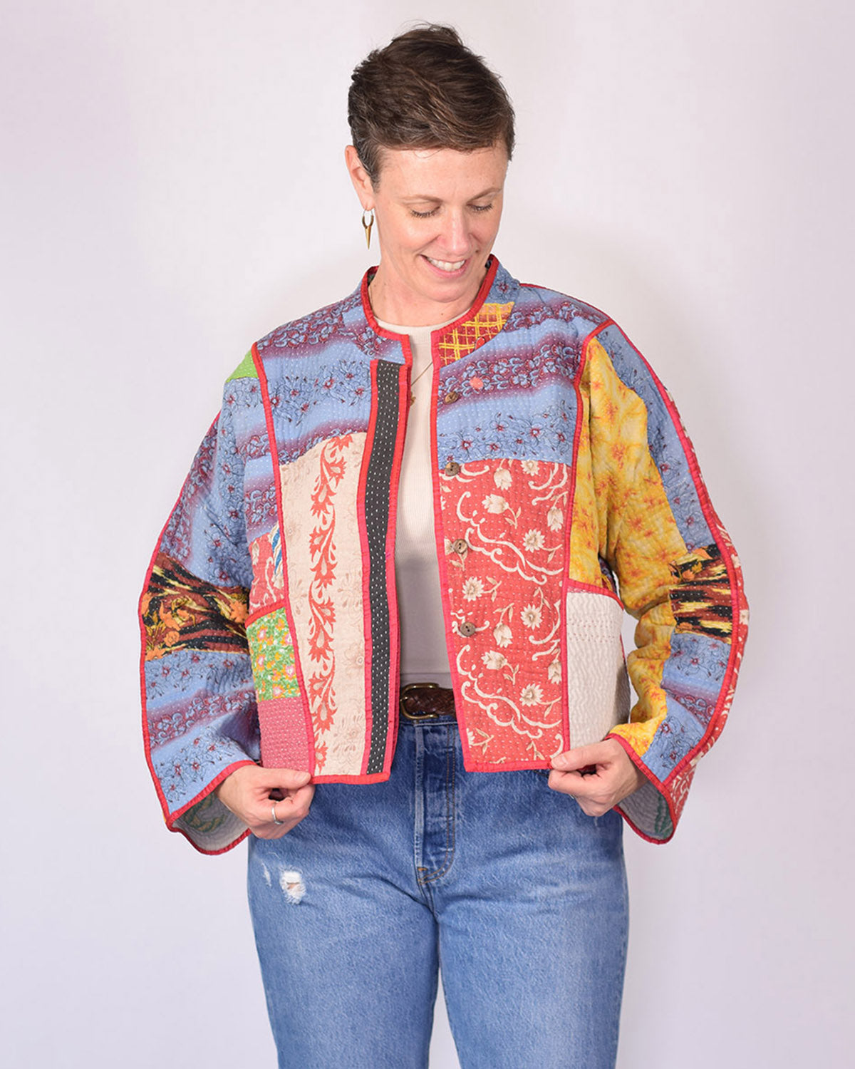 Sofie Cropped Quilted Reversible Patchwork Kantha Jacket - 03