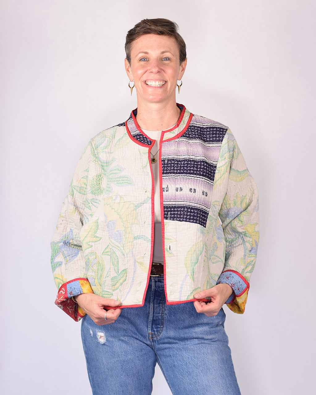 Sofie Cropped Quilted Reversible Patchwork Kantha Jacket - 03
