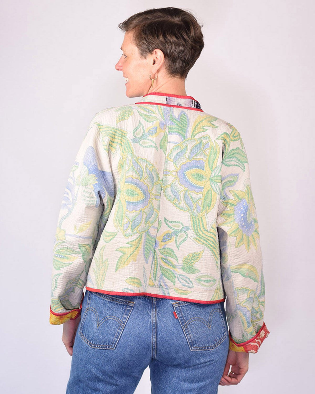 Sofie Cropped Quilted Reversible Patchwork Kantha Jacket - 03