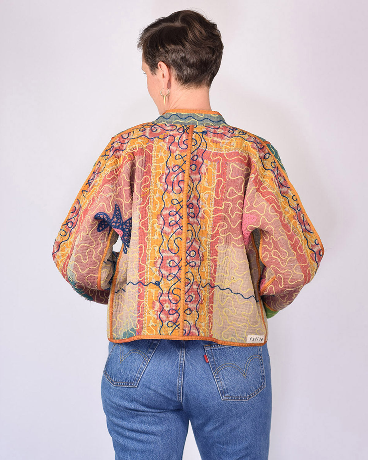 Sofie Cropped Quilted Reversible Patchwork Kantha Jacket -16