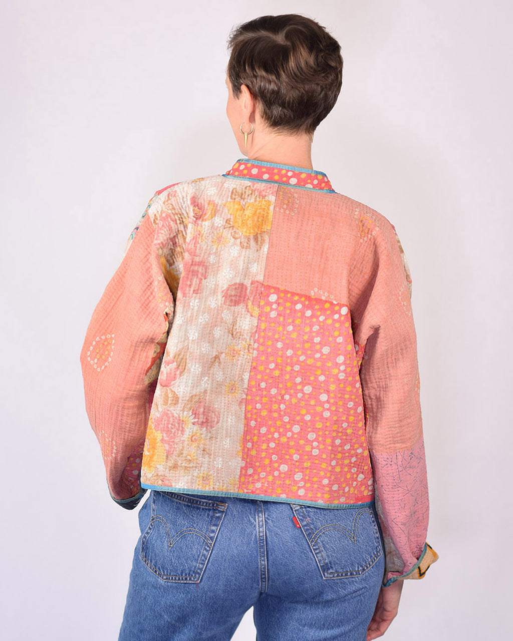Sofie Cropped Quilted Reversible Patchwork Kantha Jacket - 02