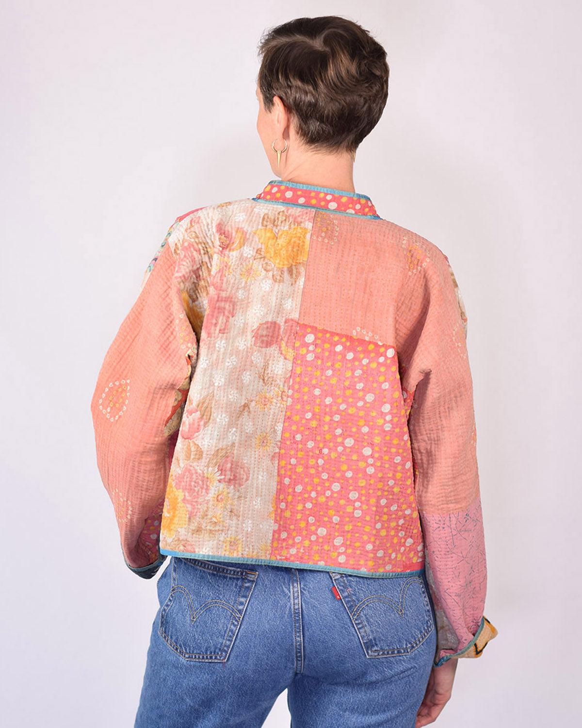 Sofie Cropped Quilted Reversible Patchwork Kantha Jacket - 02