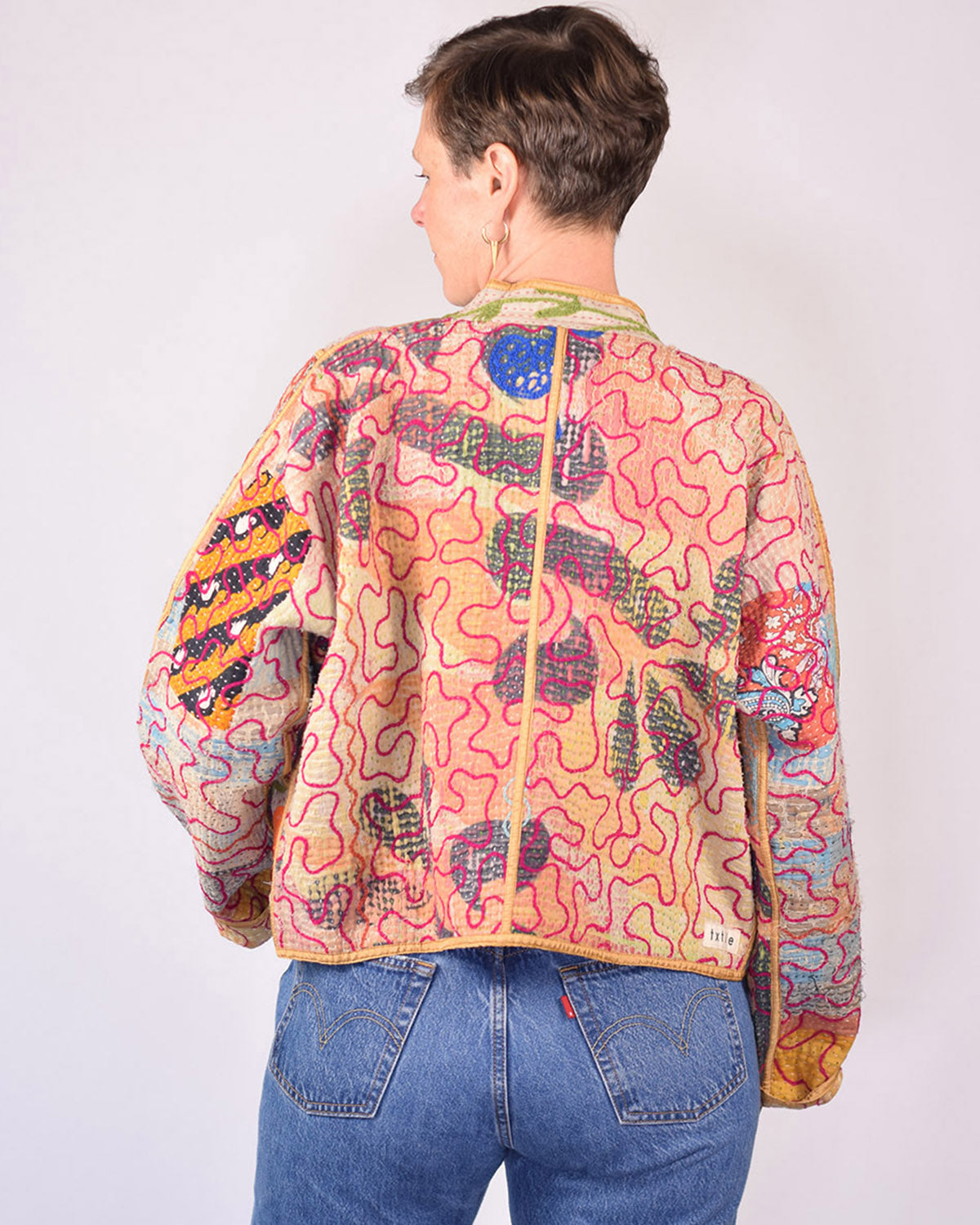 Sofie Cropped Quilted Reversible Patchwork Kantha Jacket -13
