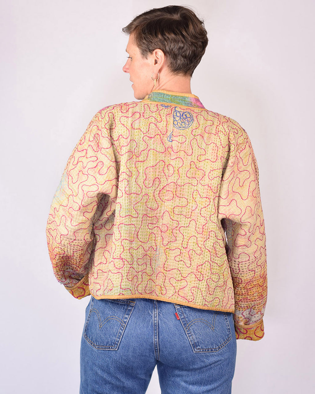 Sofie Cropped Quilted Reversible Patchwork Kantha Jacket -13