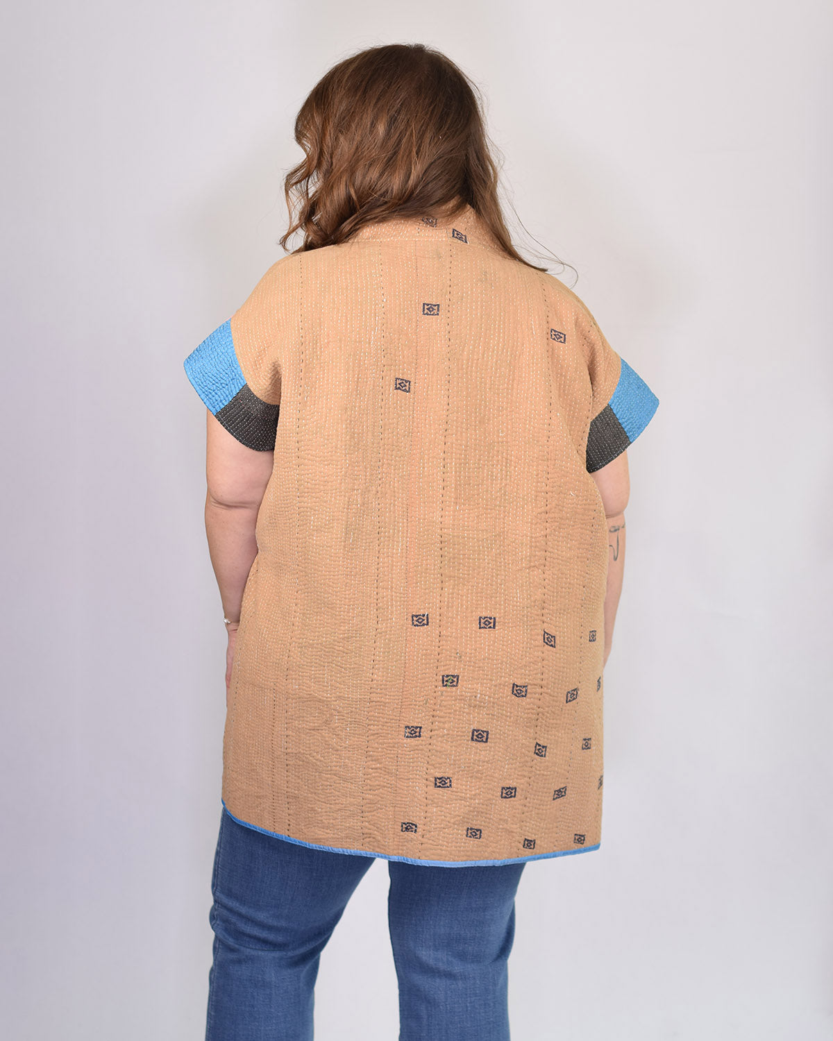 Maddie Cape - Reversible Jacket/Vest - Repurposed Kantha Quilts Extended/Oversized Fit - 08