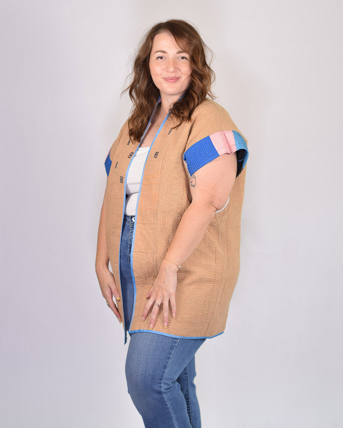 Maddie Cape - Reversible Jacket/Vest - Repurposed Kantha Quilts Extended/Oversized Fit - 08