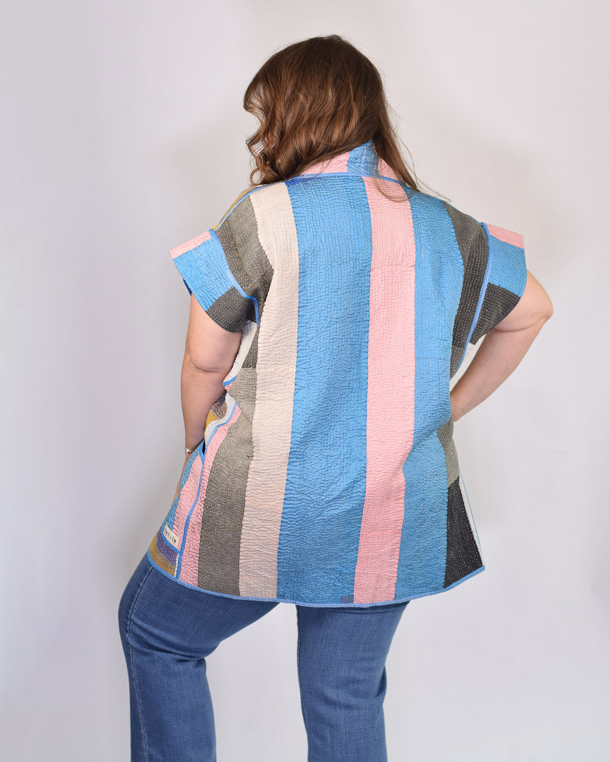 Maddie Cape - Reversible Jacket/Vest - Repurposed Kantha Quilts Extended/Oversized Fit - 08