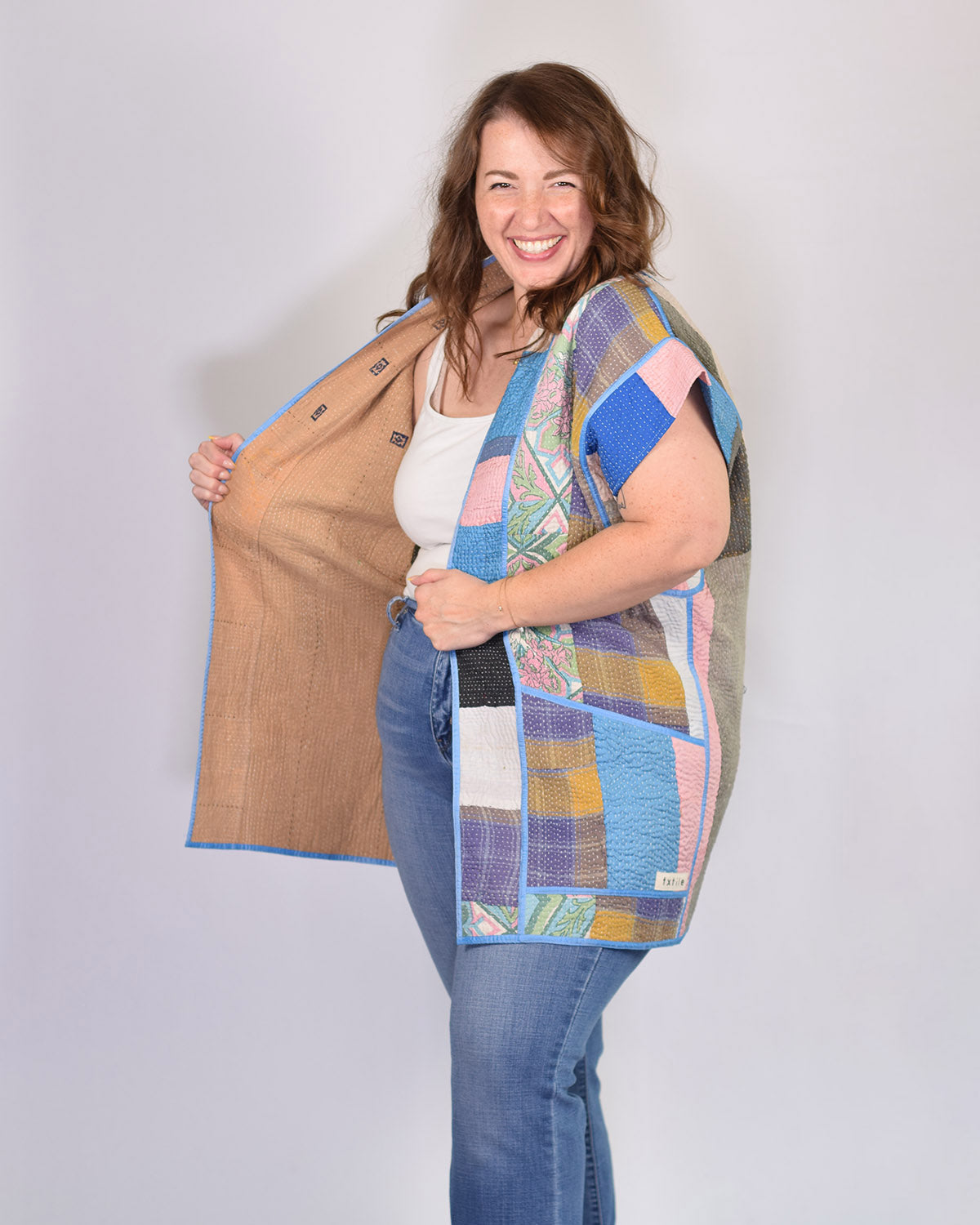Maddie Cape - Reversible Jacket/Vest - Repurposed Kantha Quilts Extended/Oversized Fit - 08