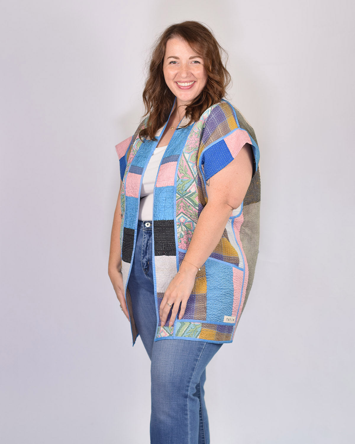 Maddie Cape - Reversible Jacket/Vest - Repurposed Kantha Quilts Extended/Oversized Fit - 08