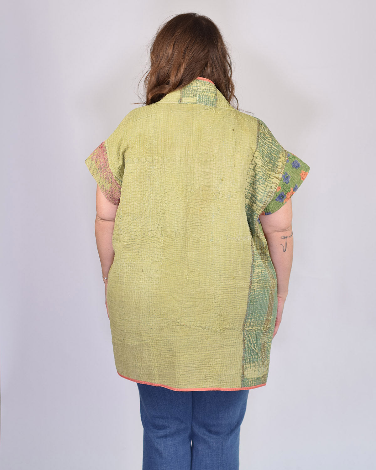 Maddie Cape - Reversible Jacket/Vest - Repurposed Kantha Quilts Extended/Oversized Fit - 07
