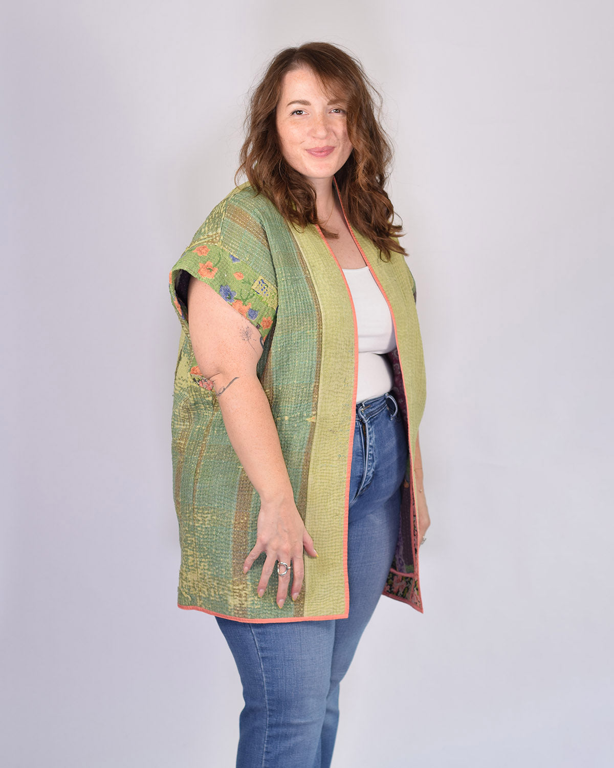 Maddie Cape - Reversible Jacket/Vest - Repurposed Kantha Quilts Extended/Oversized Fit - 07