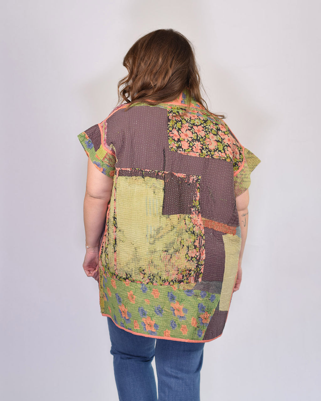 Maddie Cape - Reversible Jacket/Vest - Repurposed Kantha Quilts Extended/Oversized Fit - 07