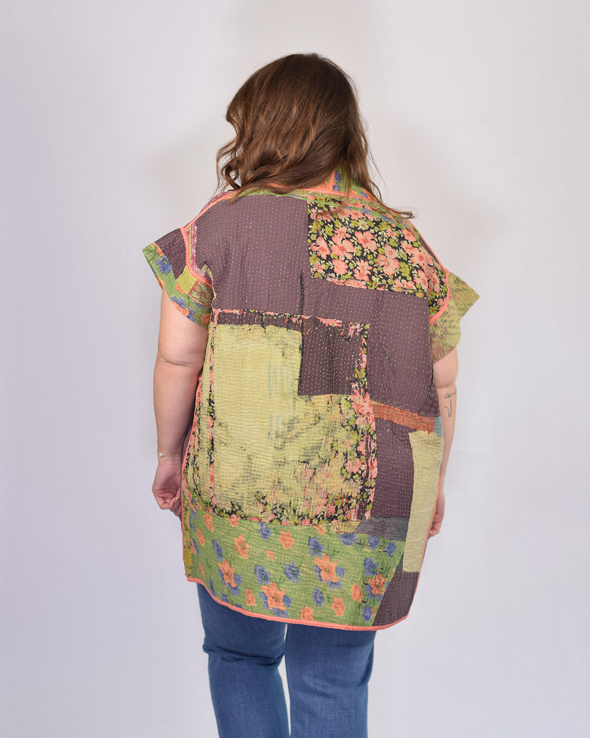 Maddie Cape - Reversible Jacket/Vest - Repurposed Kantha Quilts Extended/Oversized Fit - 07