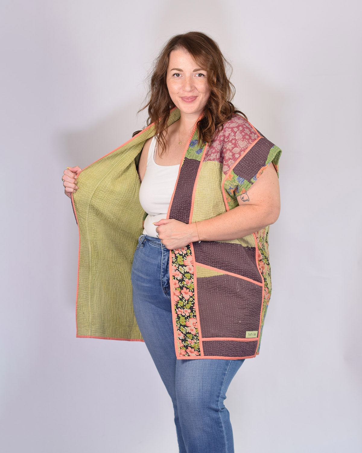 Maddie Cape - Reversible Jacket/Vest - Repurposed Kantha Quilts Extended/Oversized Fit - 07