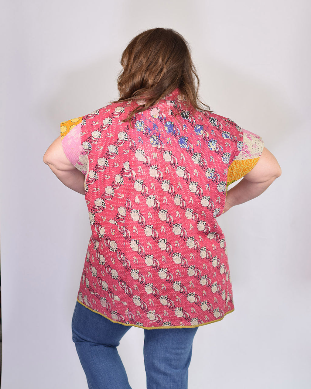Maddie Cape - Reversible Jacket/Vest - Repurposed Kantha Quilts Extended/Oversized Fit - 02