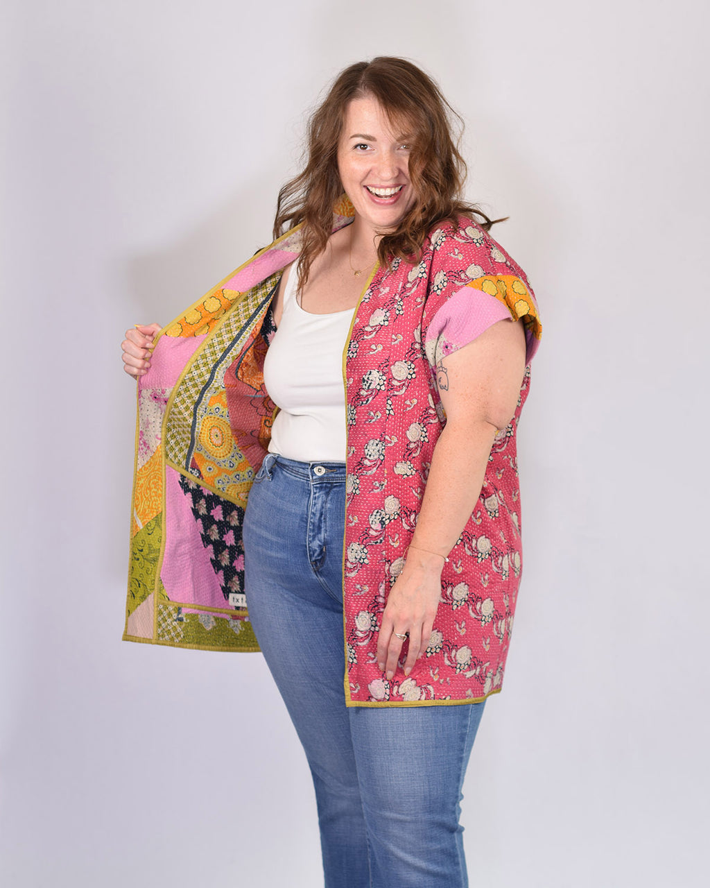 Maddie Cape - Reversible Jacket/Vest - Repurposed Kantha Quilts Extended/Oversized Fit - 02