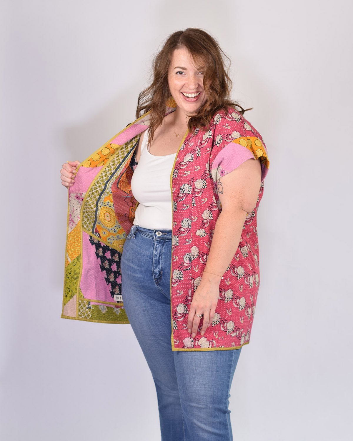 Maddie Cape - Reversible Jacket/Vest - Repurposed Kantha Quilts Extended/Oversized Fit - 02