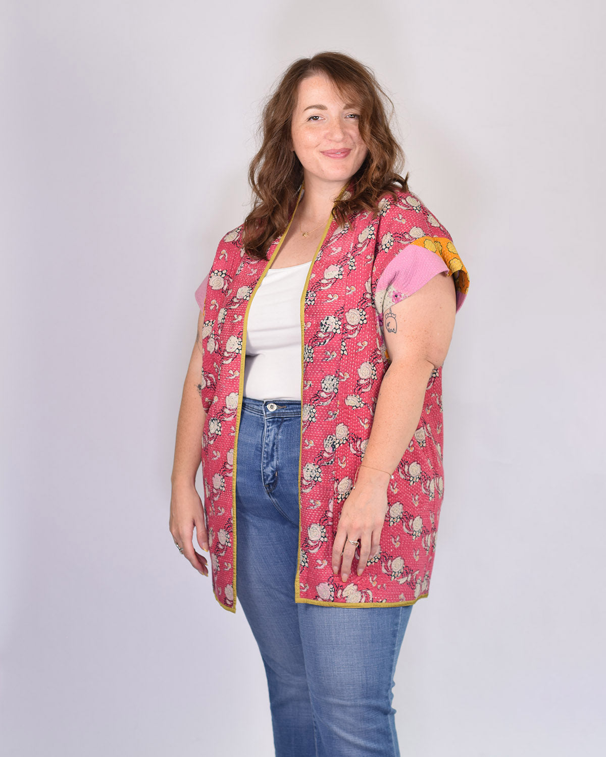 Maddie Cape - Reversible Jacket/Vest - Repurposed Kantha Quilts Extended/Oversized Fit - 02