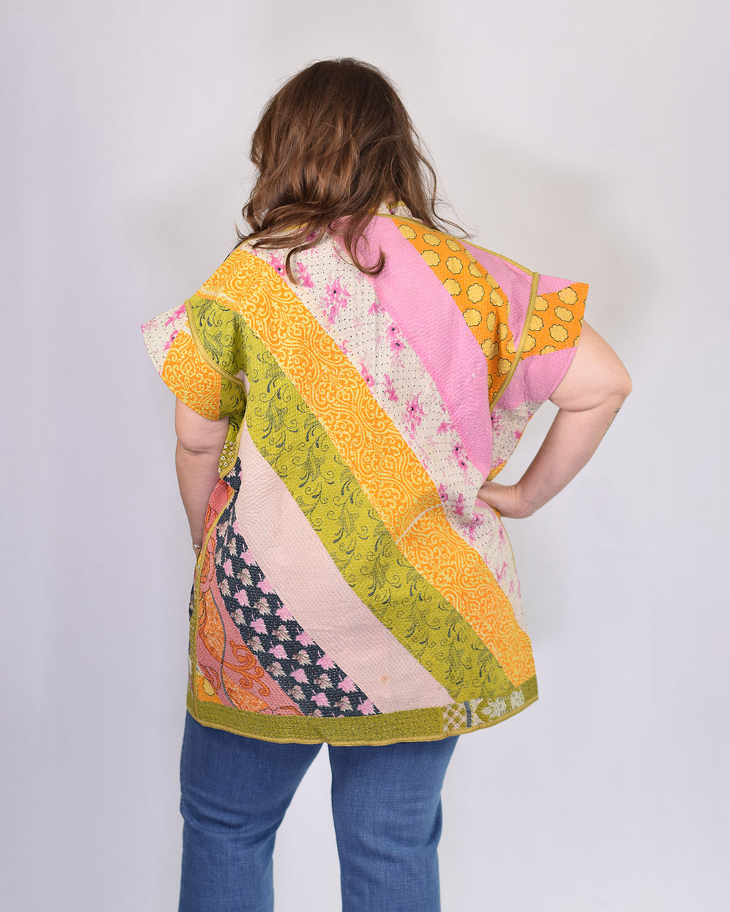 Maddie Cape - Reversible Jacket/Vest - Repurposed Kantha Quilts Extended/Oversized Fit - 02