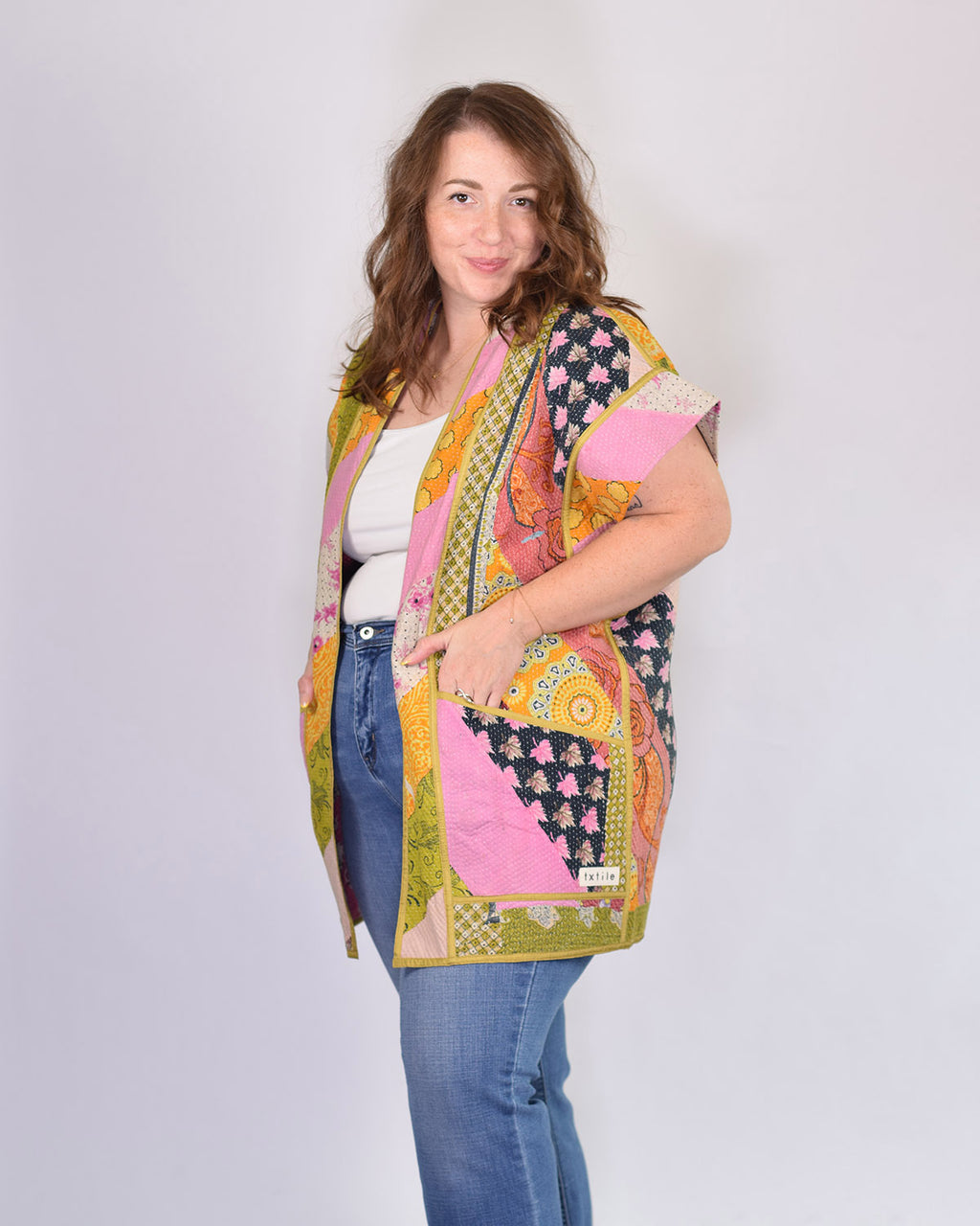 Maddie Cape - Reversible Jacket/Vest - Repurposed Kantha Quilts Extended/Oversized Fit - 02