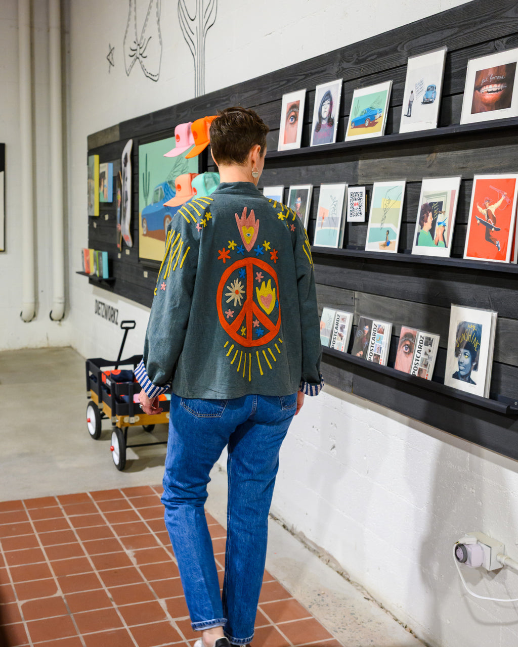 Lightweight "Peace & Love" Canvas Embroidered Jacket - Blue