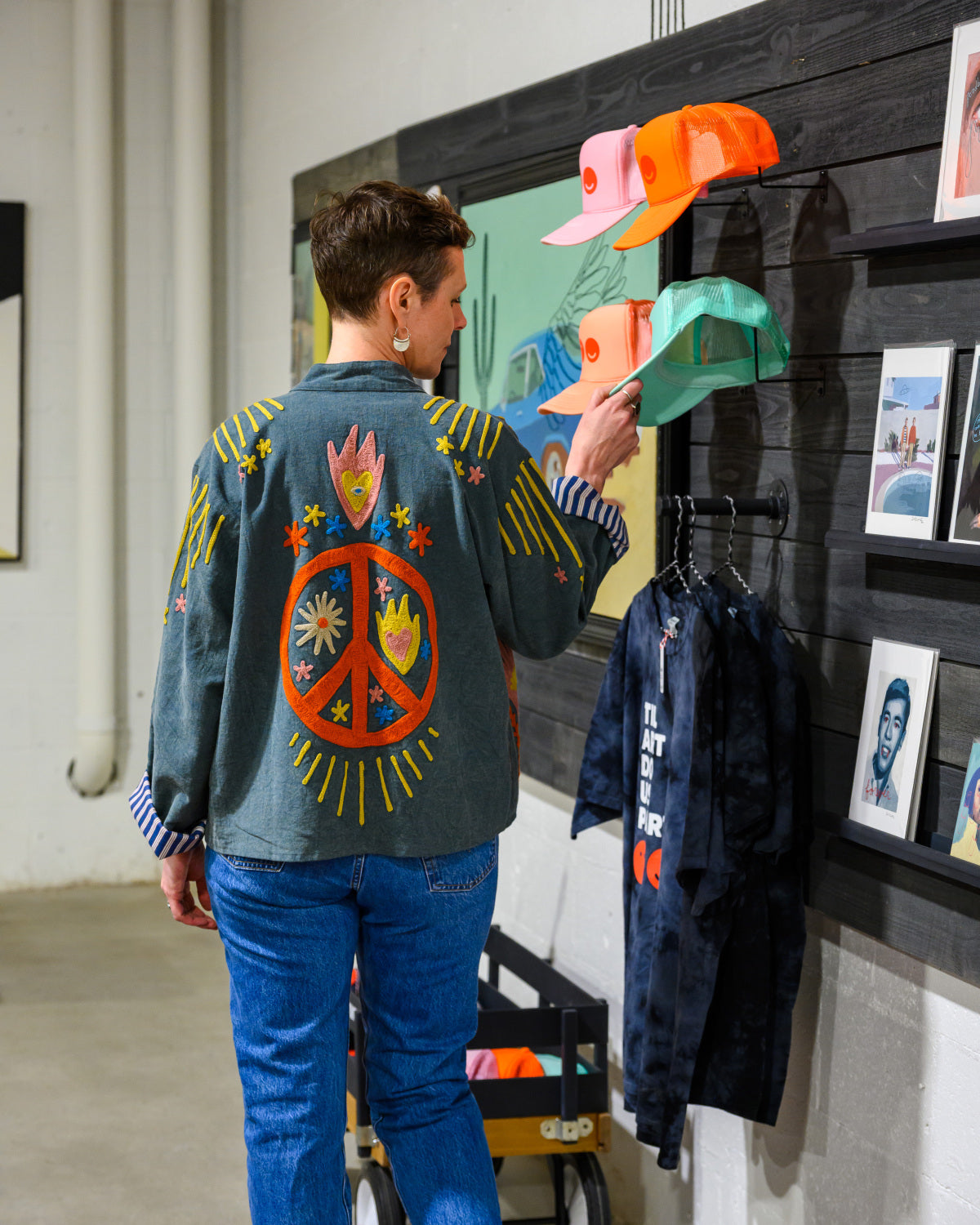 Lightweight "Peace & Love" Canvas Embroidered Jacket - Blue