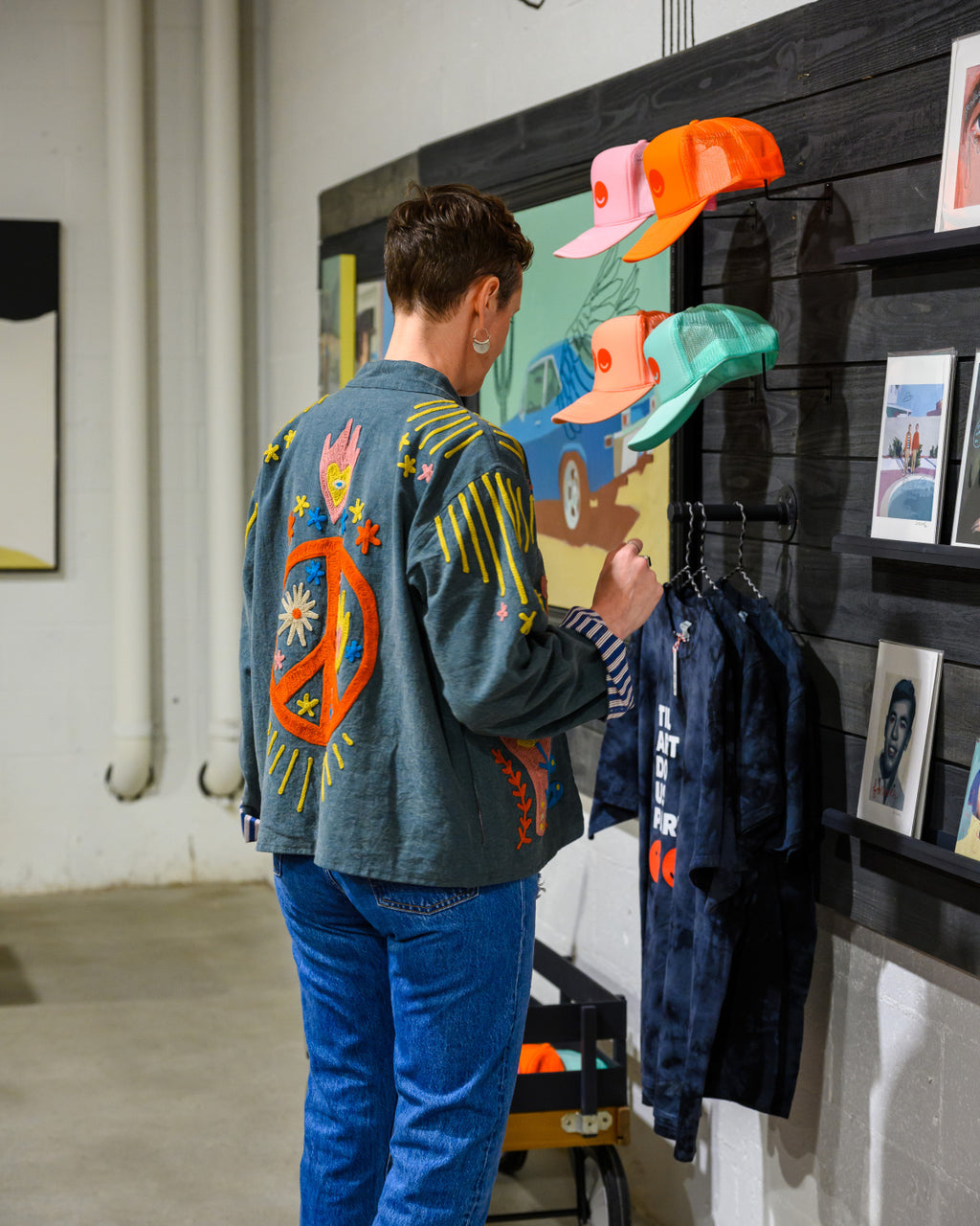 Lightweight "Peace & Love" Canvas Embroidered Jacket - Blue