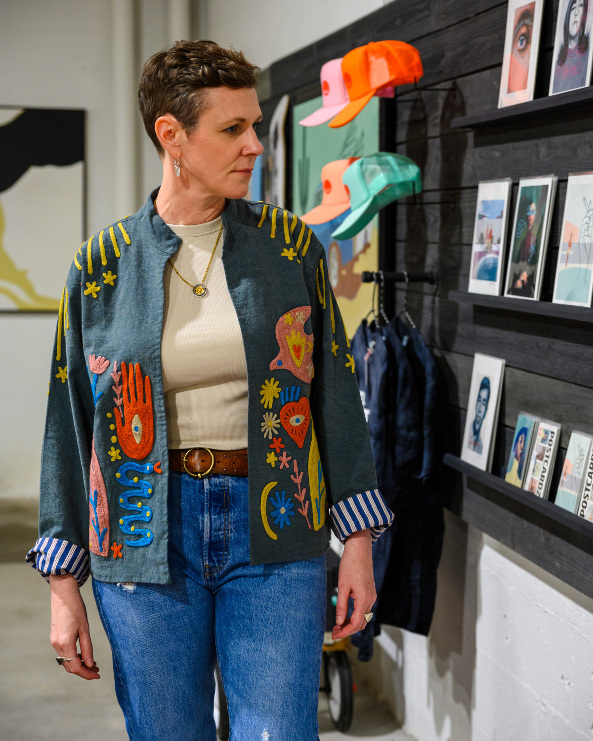 Lightweight "Peace & Love" Canvas Embroidered Jacket - Blue