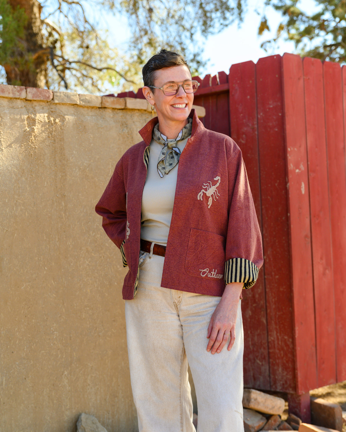 Lightweight "Vintage Outlaw" Canvas Embroidered Jacket - Mauve