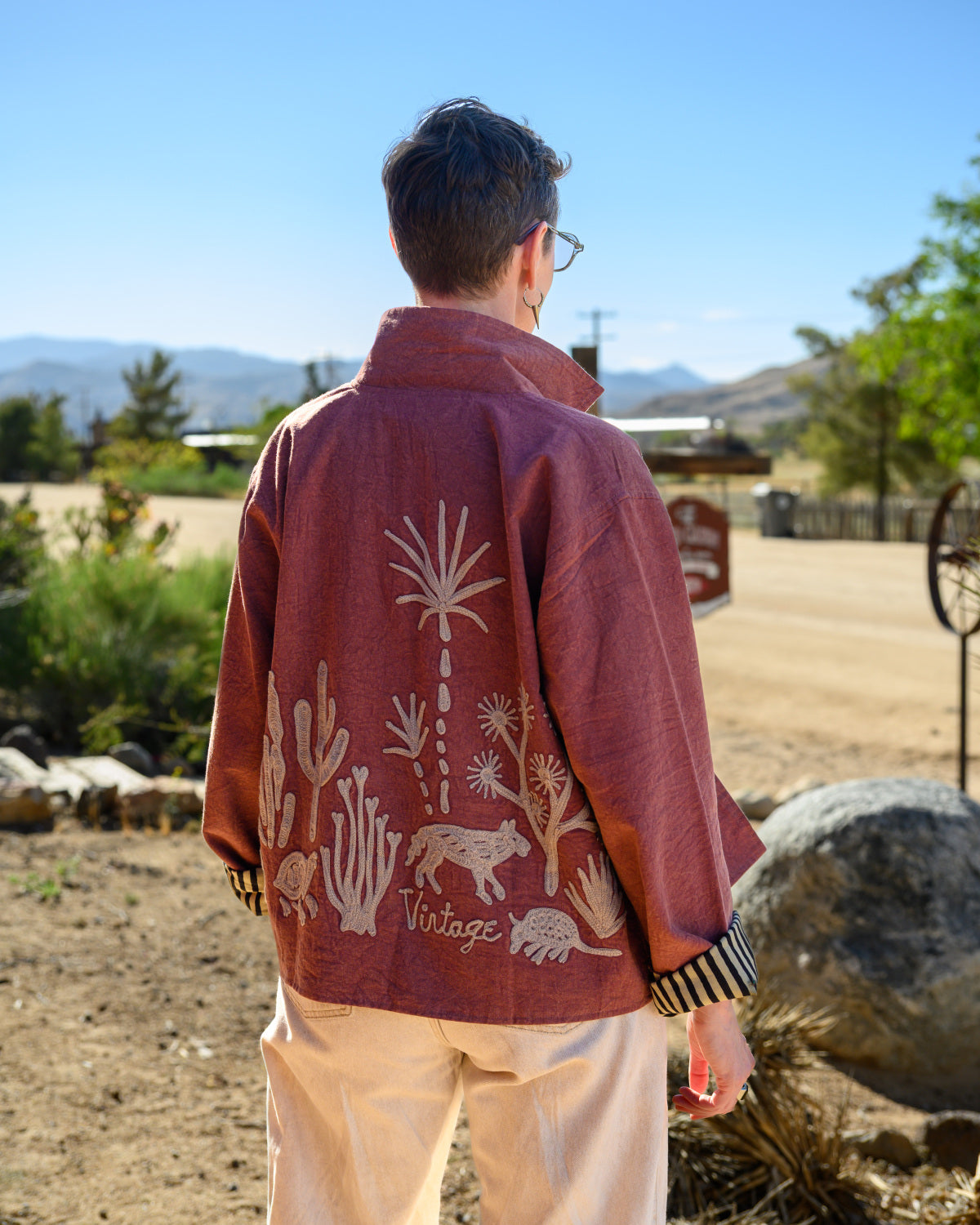 Lightweight "Vintage Outlaw" Canvas Embroidered Jacket - Mauve