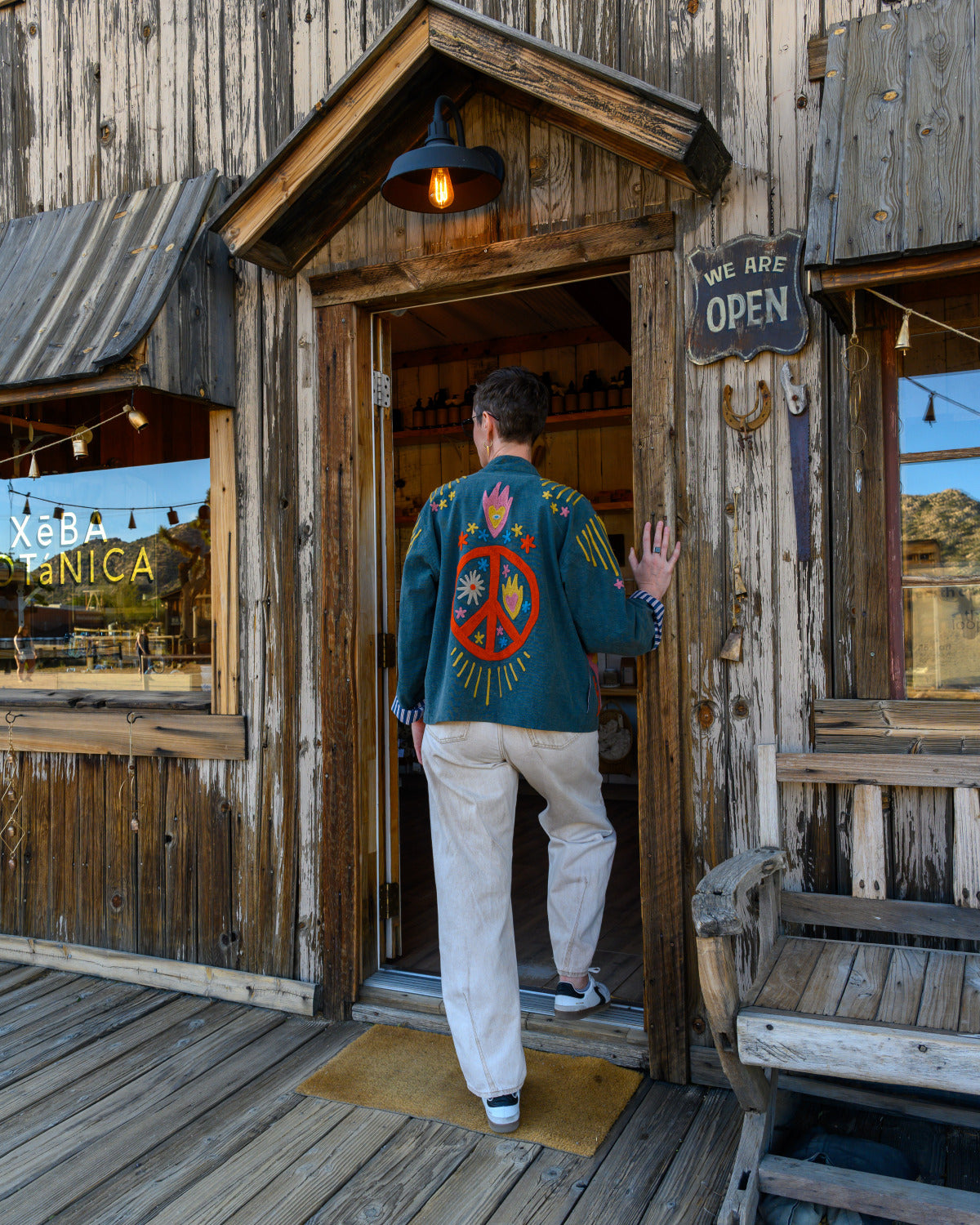 Lightweight "Peace & Love" Canvas Embroidered Jacket - Blue