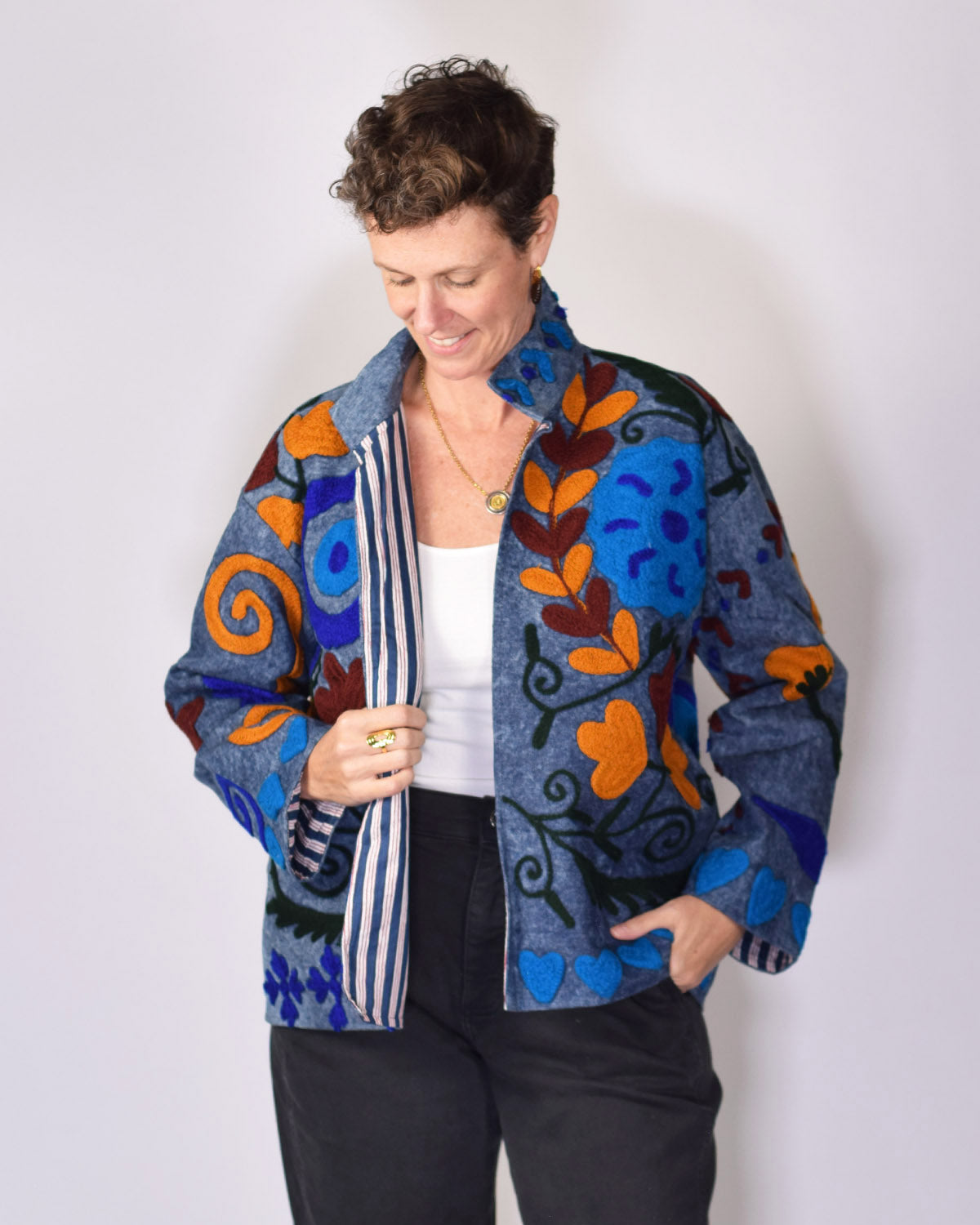 Denim Suzani Embroidered Jacket - 02