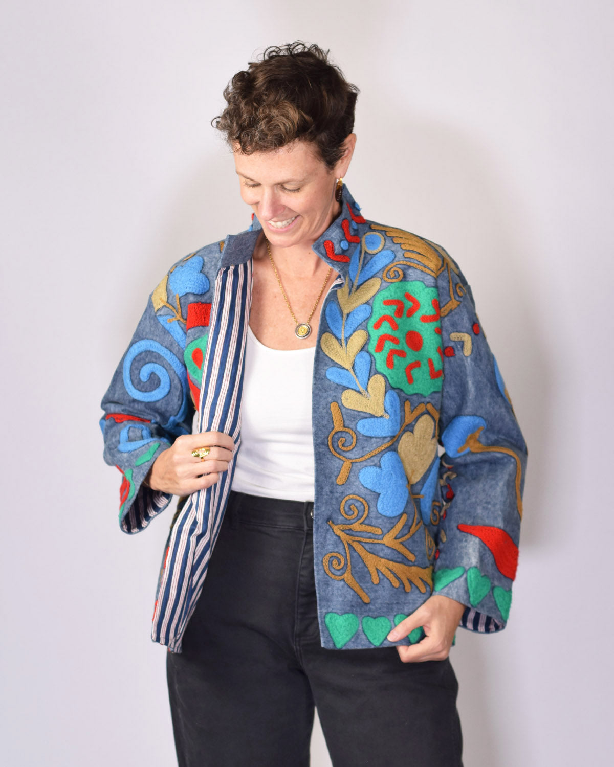 Denim Suzani Embroidered Jacket - 05