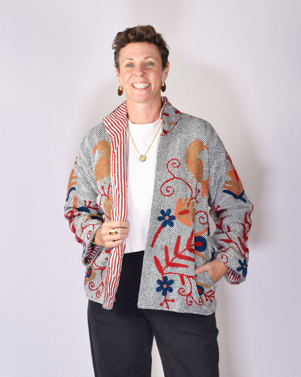 Herringbone Suzani Embroidered Jacket - 02