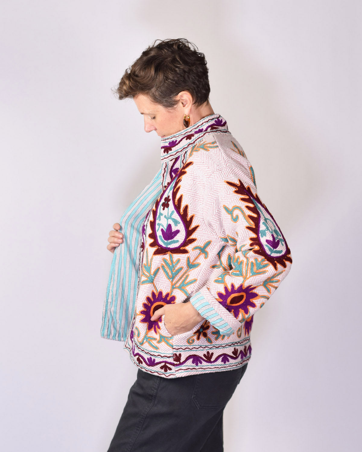 Herringbone Suzani Embroidered Jacket - 01