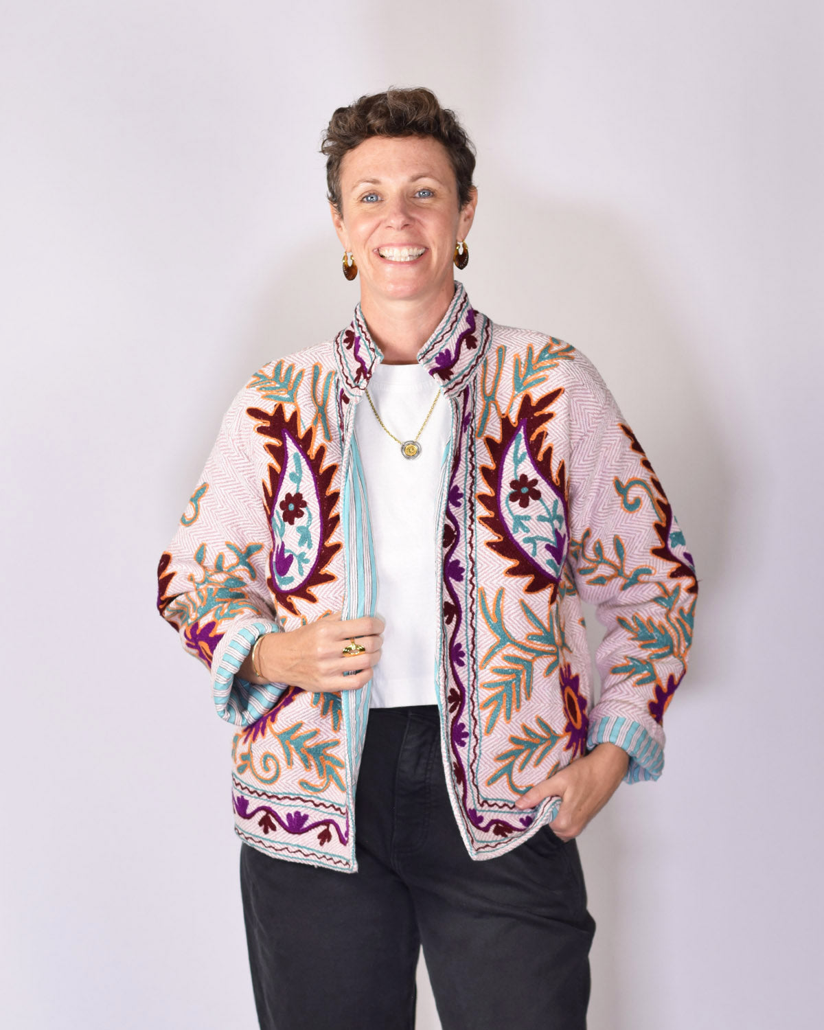 Herringbone Suzani Embroidered Jacket - 01