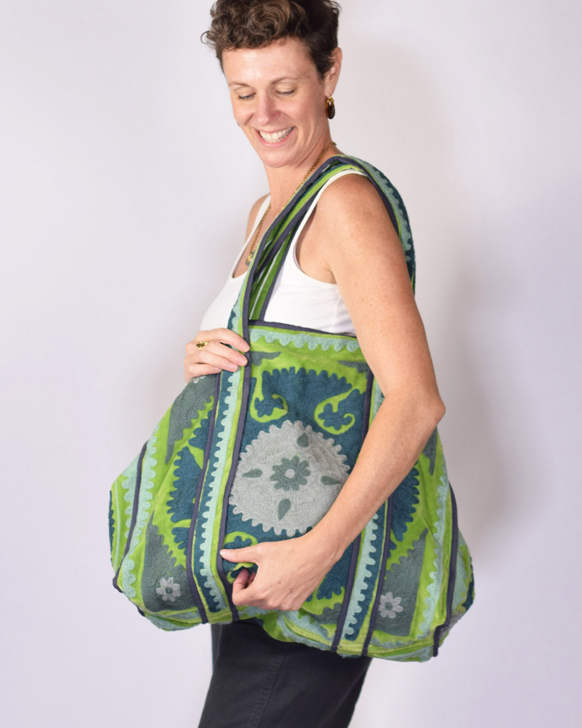 Velvet Suzani Embroidered Oversized Tote Bag - 07