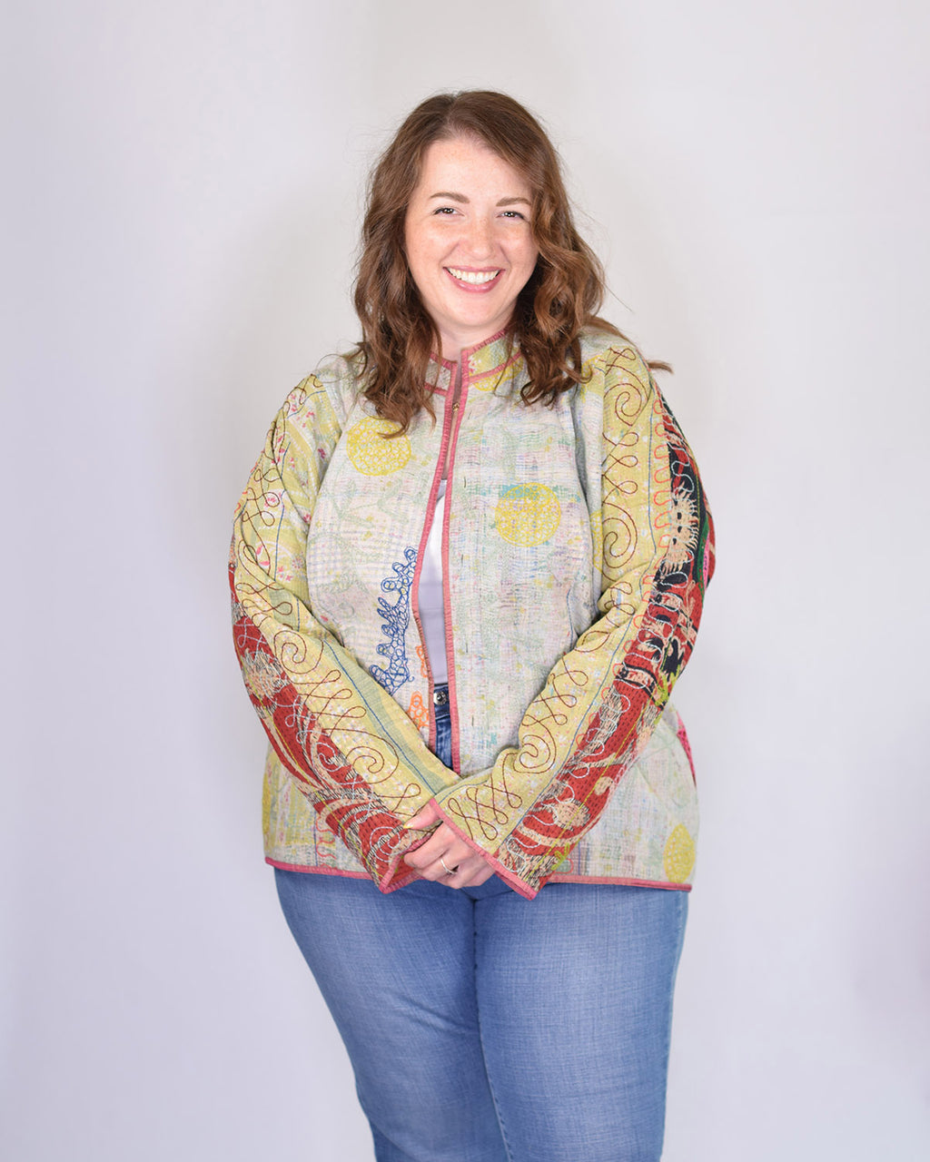 Charlie Extended / Oversized Fit - Quilted Reversible Patchwork Kantha Jacket - 19